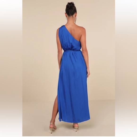 Lulus Goddess Aura Cobalt Blue Satin One-Shoulder Maxi Dress Size XXL New! - Picture 3 of 13